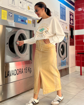 FALDA DENIM METALIZADA ORO