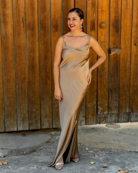 VESTIDO CHIO SATINADO CAMEL