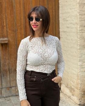 Top ENCAJE Manga Larga