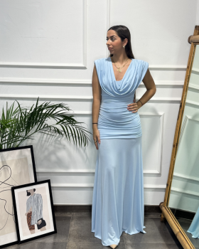 Vestido ESCOTE CASCADA Celeste